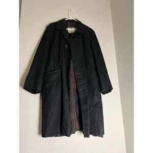 Aquascutum Trench Coat Mac Classic Long  Aqua 5 Made In UK Black Mens 46 XL